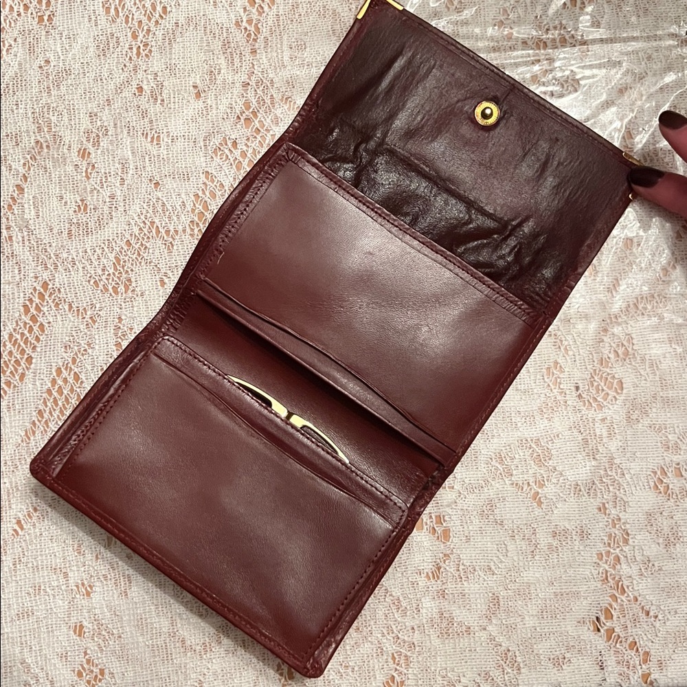 VINTAGE CARTIER kiss lock Burgundy Bordeaux Leather Clutch wallet leather - Picture 4 of 16